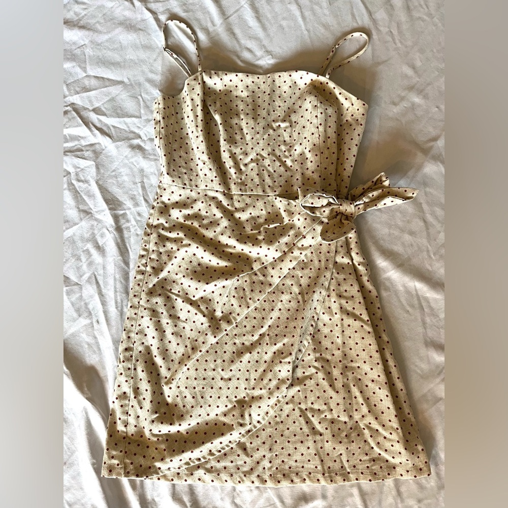 Cream polka dot red side tie dress size small
